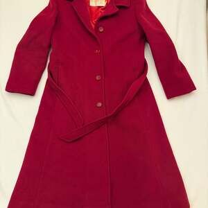 Vintage 70s Red Pendleton Long Wool Trenchcoat Peacoat Women's Size S or M